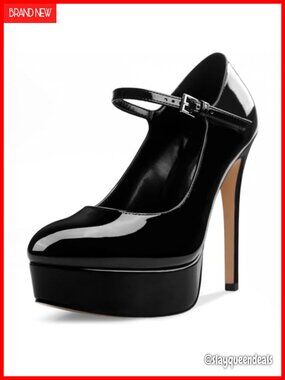 Women's Platform Stiletto Heels Closed Round Toe Mary Jane Strap Pumps 5.3in